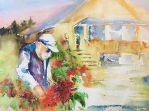 Man working with flowers