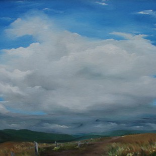 painting of clouds with landscape