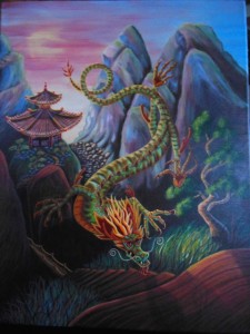 dragon between some cliffs