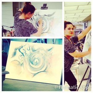 various images of artist at work