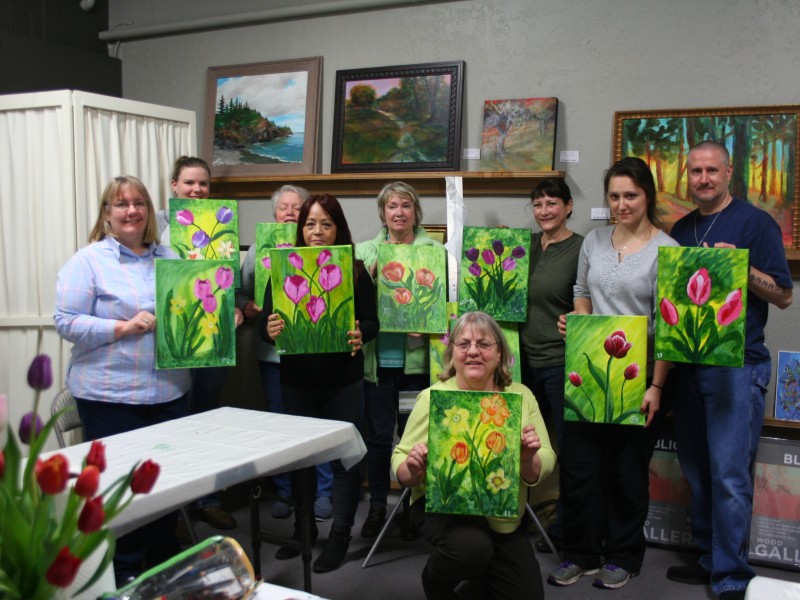 students' painting of tulips