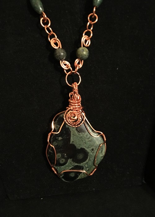 large stone with copper wire necklace