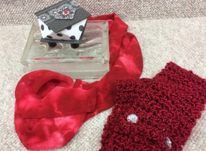 paper art box, silk scarf, knitted scarf