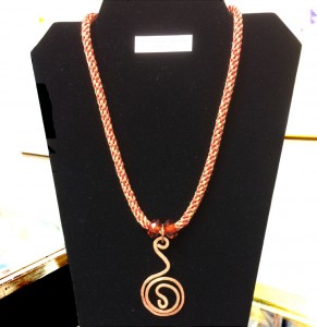 copper and braided fabric necklace