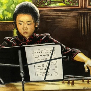 young playing an instrument