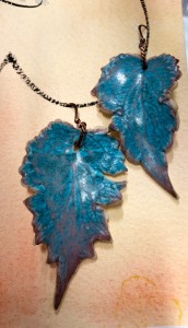 Leaf shaped earrings in turquoise