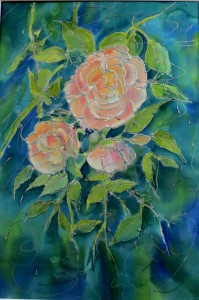 3 roses on cool colored background