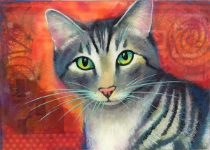 cat image in small wood shape