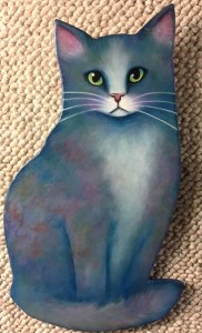 wall hung cut out cat shape with life-like image