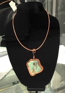 Green stone on Hand Hammered Copper with “ pull apart” copper necklace. $89 