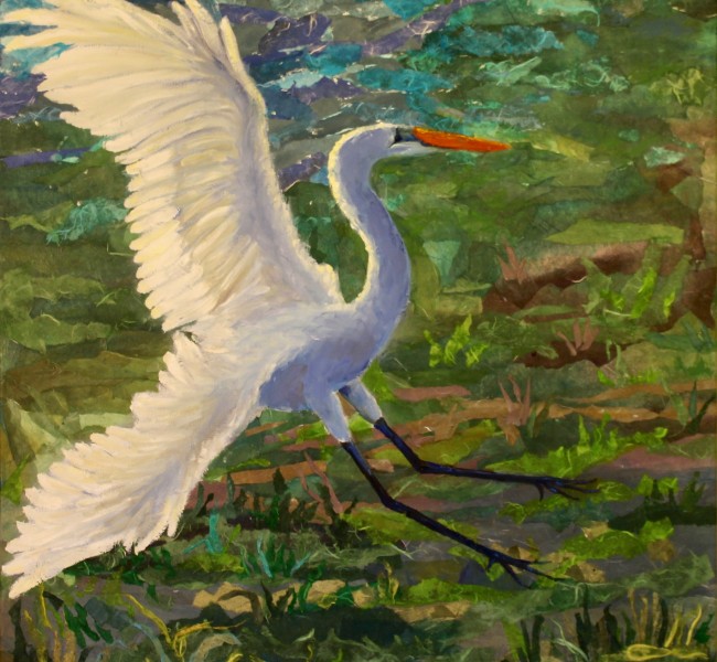Egret with wings extended