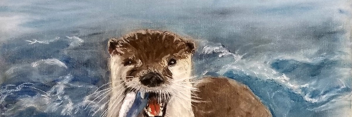 otter with smelt in mouth
