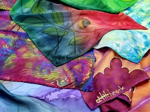 various silk scarves with vibrant colors