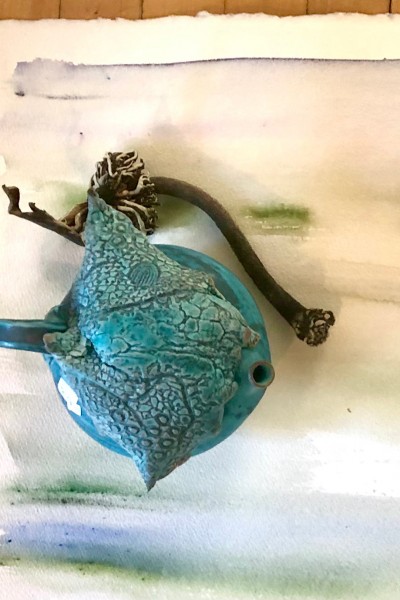 teapot on watercolor background