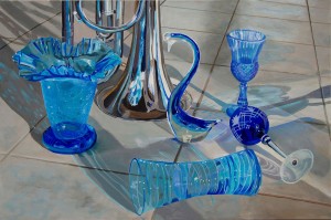 all shapes of blue glass