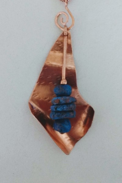 triangular copper with blue stoneware beads