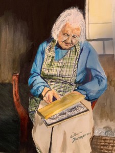 Elderly Lady Carding Wool