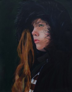 brunette with furr black hood