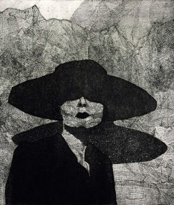 black and white lady with a hat