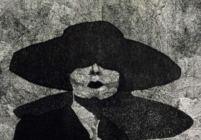 black and white lady with a hat