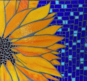 mosaic sunflower image on dark blue background