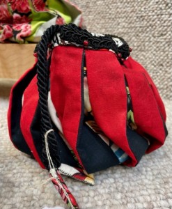 Red, whote and clack fabric bag with drawstring
