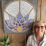 Artist with mosaic flower