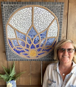 Artist with mosaic flower