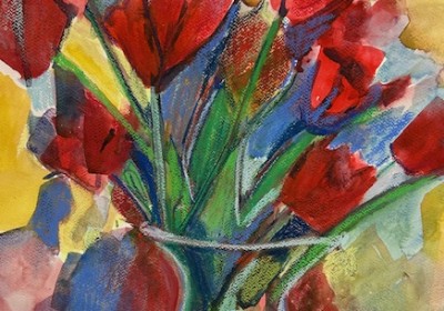 Tulips in a glass vase