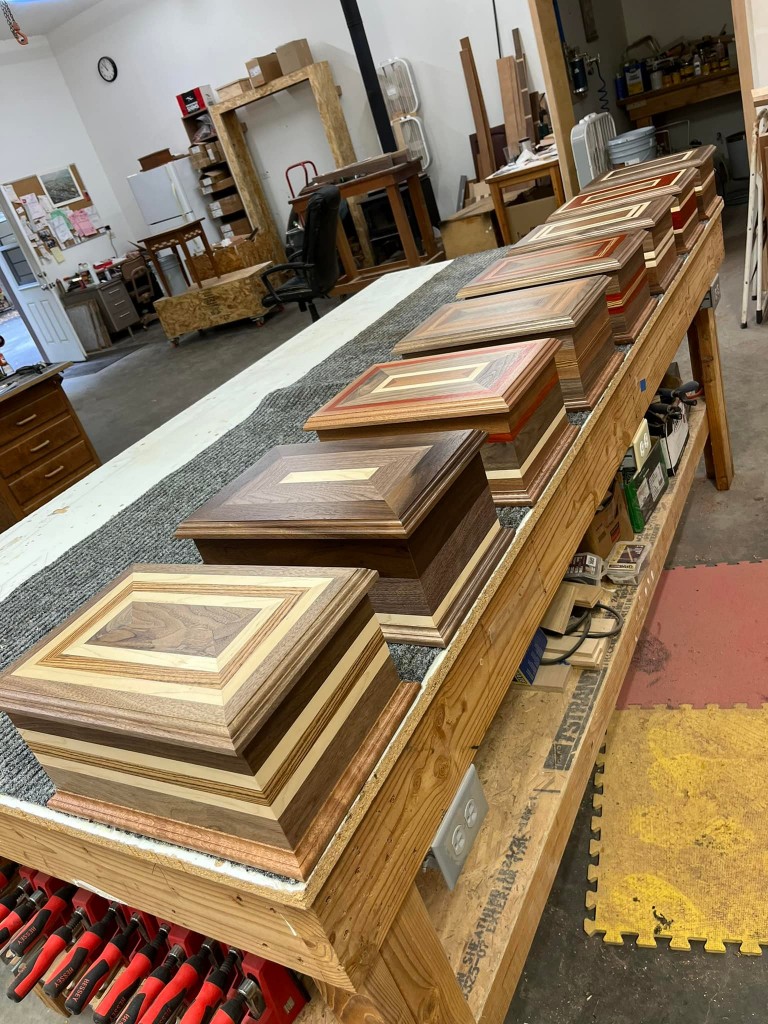 various wood components inlaid in rectangular shapes
