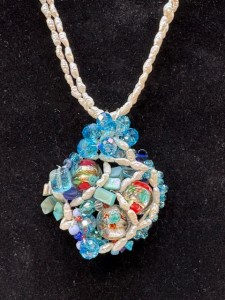 multi-colored glass beads and shells necklace