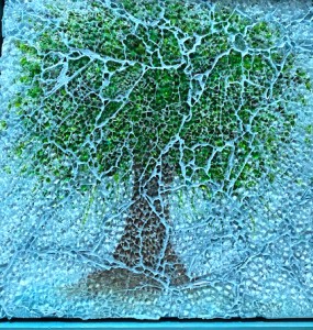 frosted glass mosaic in blue and green
