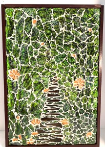 ceramic colored pieces to form a green path with some flowers