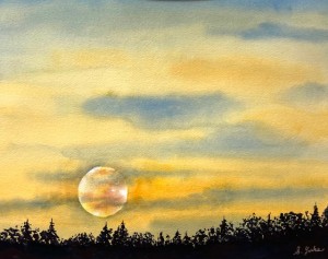 sun setting on the horizon