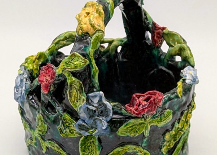 ceramic basket with flowers